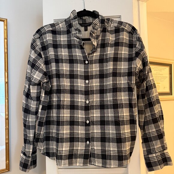 Plaid Flannel Shirt with Ruffle Collar - Banana Republic Factory - Size M - Picture 1 of 6
